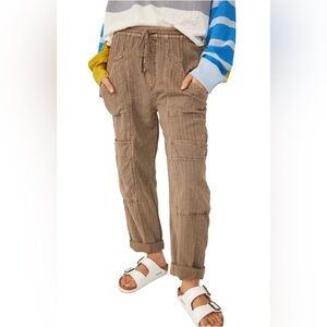 Free People Feelin' Good Linen Blend Utility Pants in Shroomy | XL | GUC